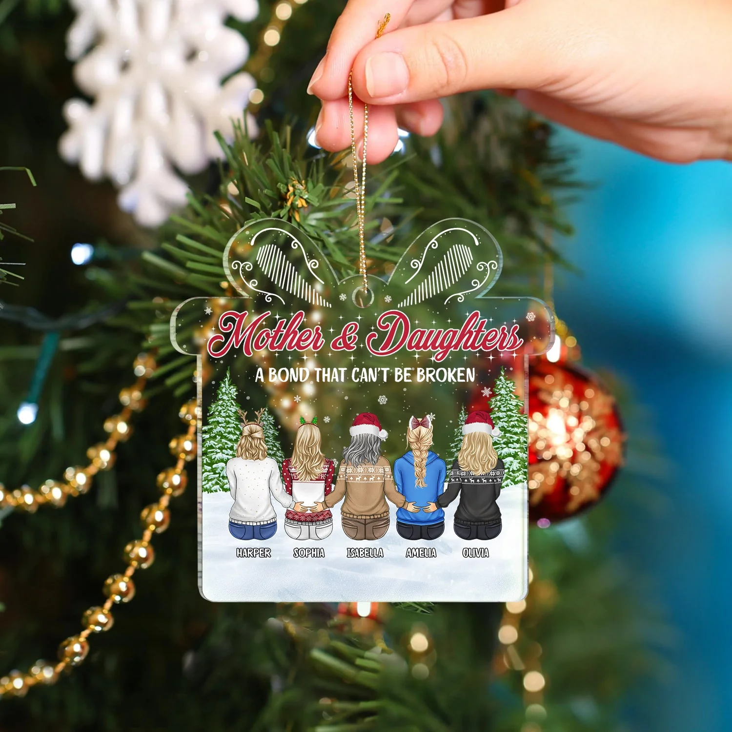 Mother Daughters A Bond That Can't Be Broken - Christmas, Gift For Mom - Personalized Custom Shaped Acrylic Ornament - Image 4