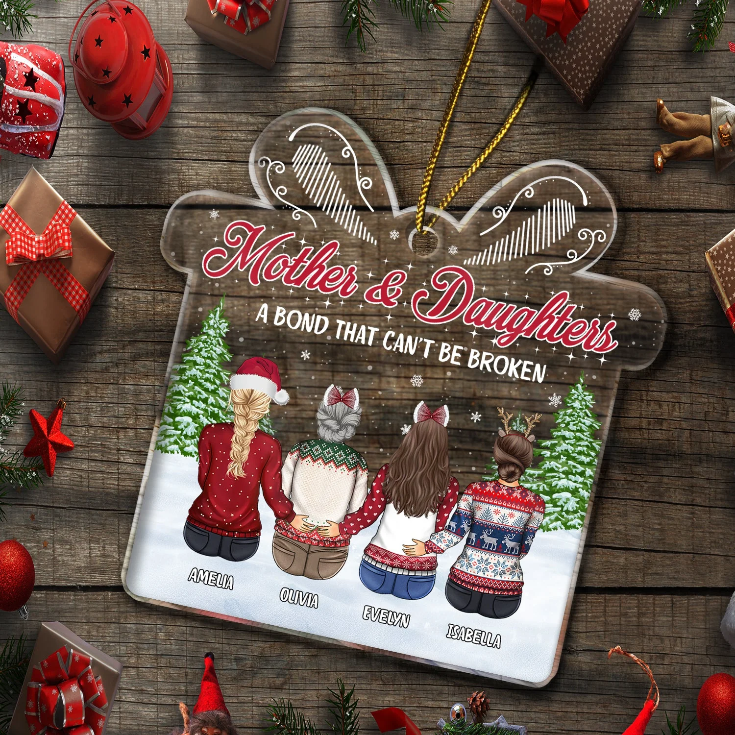 Mother Daughters A Bond That Can't Be Broken - Christmas, Gift For Mom - Personalized Custom Shaped Acrylic Ornament - Image 5