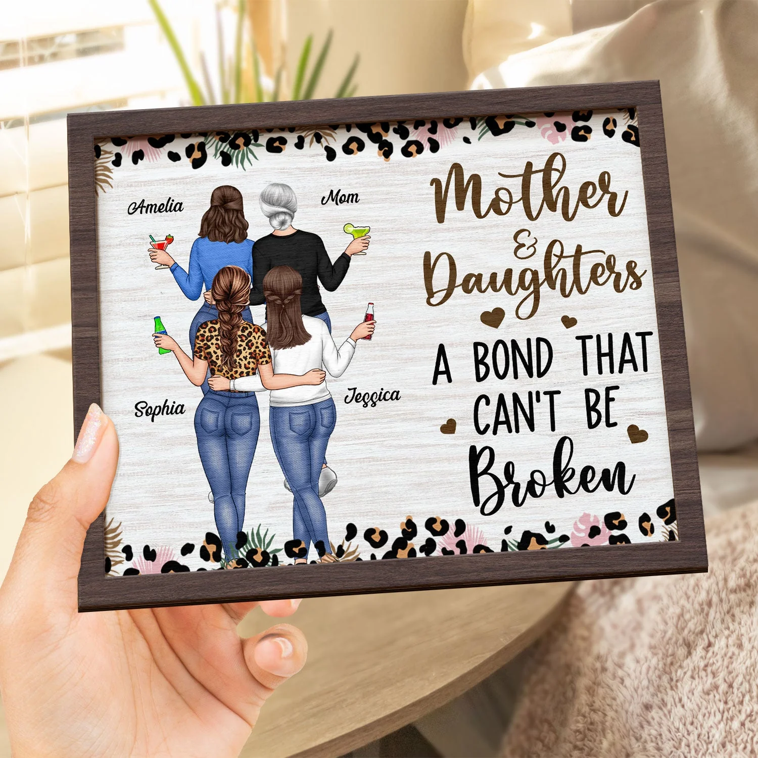 Mother & Daughters A Bond That Can't Be Broken - Gift For Mom, Mother, Grandma - Personalized 2-Layered Wooden Plaque With Stand - Image 4
