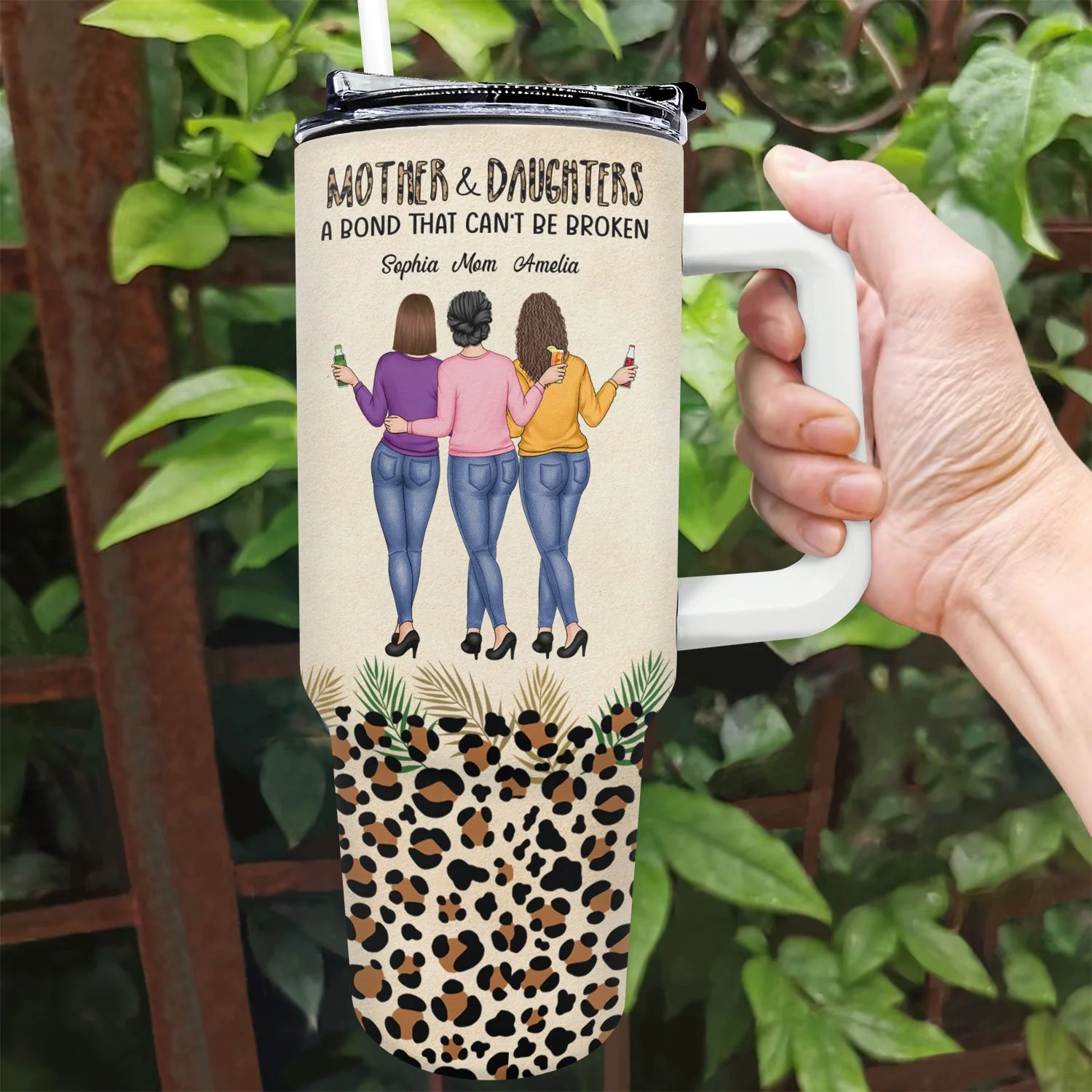 Mother & Daughters A Bond That Can't Be Broken - Gift For Mom, Mother, Grandma - Personalized 40oz Tumbler With Straw - Image 2