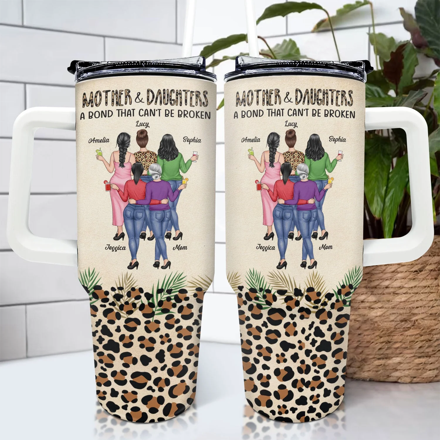 Mother & Daughters A Bond That Can't Be Broken - Gift For Mom, Mother, Grandma - Personalized 40oz Tumbler With Straw - Image 4