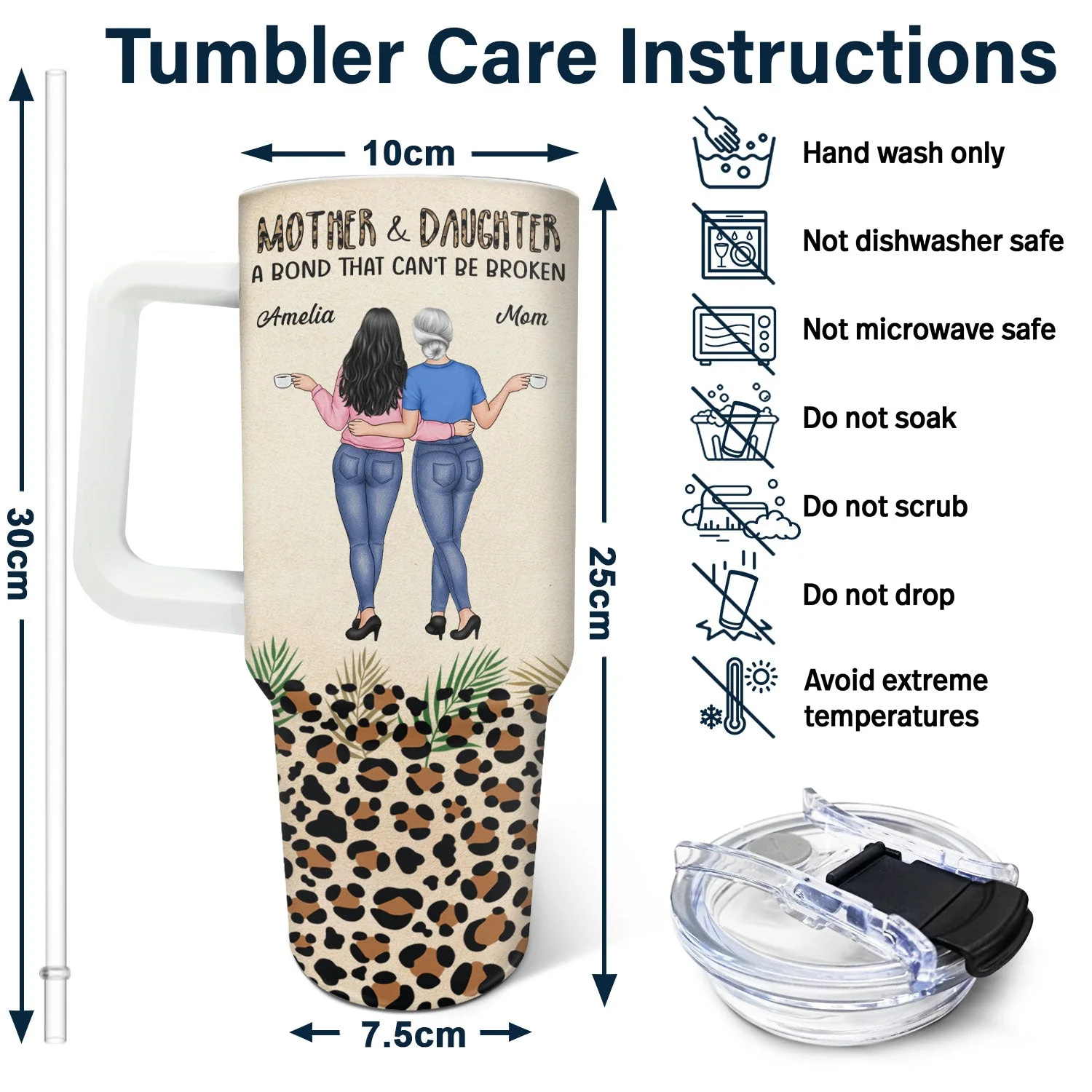 Mother & Daughters A Bond That Can't Be Broken - Gift For Mom, Mother, Grandma - Personalized 40oz Tumbler With Straw - Image 6