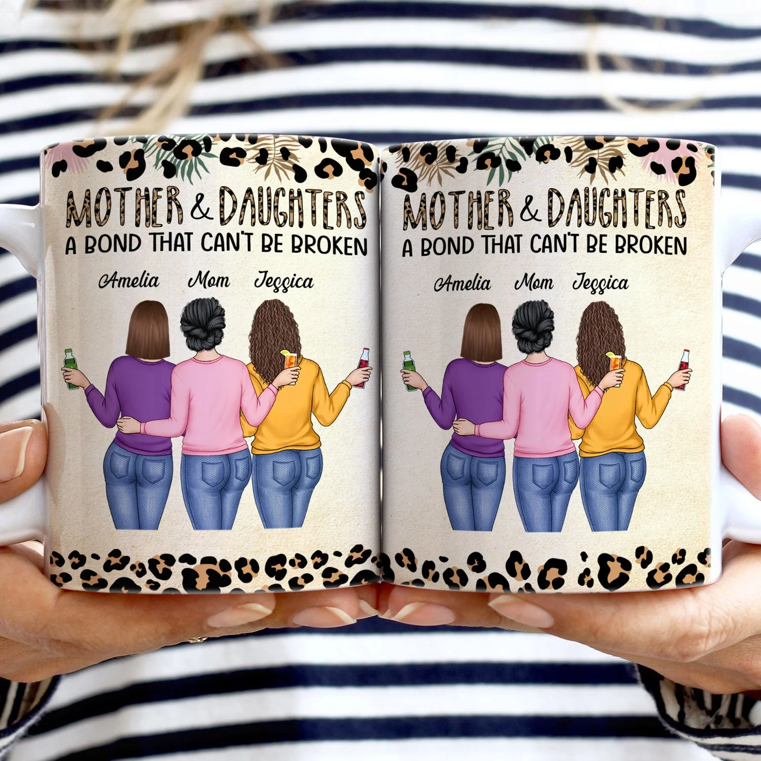 Mother & Daughters A Bond That Can't Be Broken - Gift For Mom, Mother, Grandma - Personalized White Edge-to-Edge Mug - Image 2