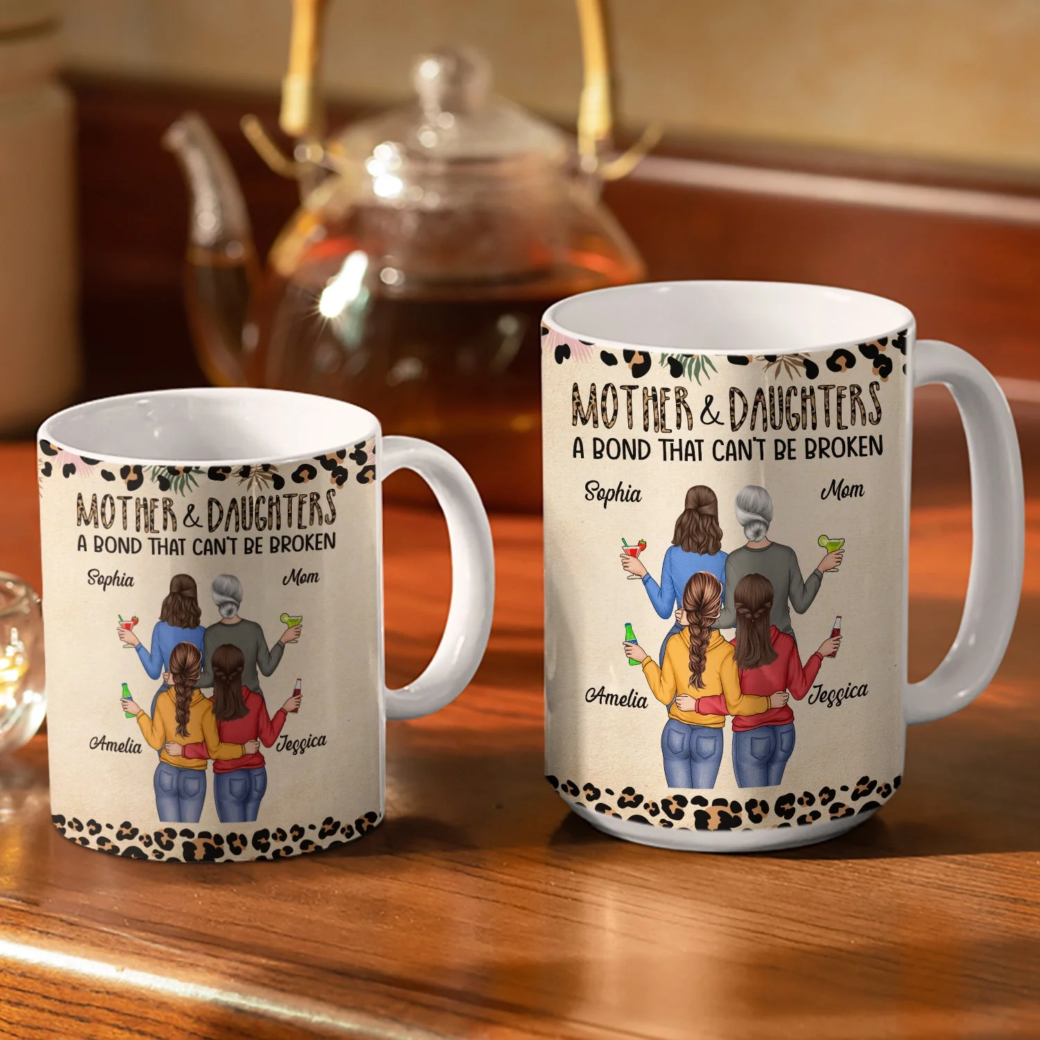 Mother & Daughters A Bond That Can't Be Broken - Gift For Mom, Mother, Grandma - Personalized White Edge-to-Edge Mug - Image 3