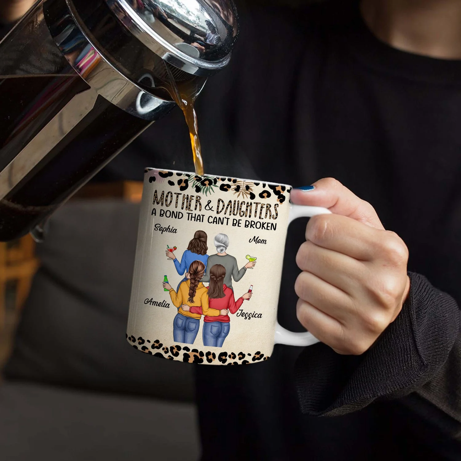 Mother & Daughters A Bond That Can't Be Broken - Gift For Mom, Mother, Grandma - Personalized White Edge-to-Edge Mug - Image 4