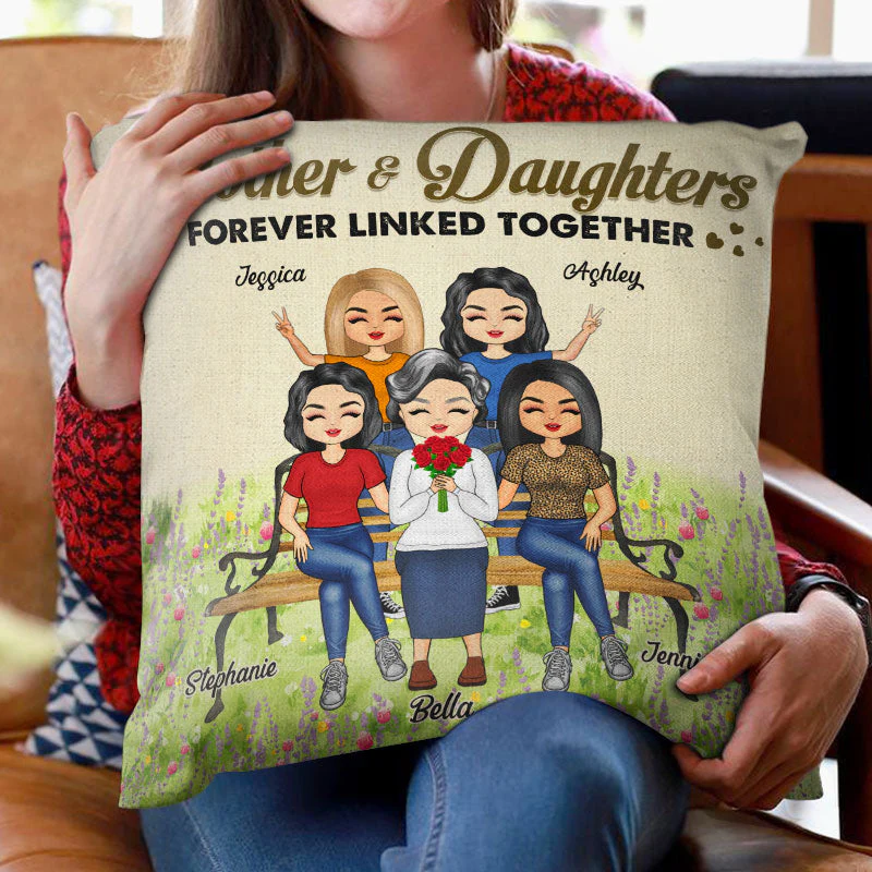 Mother & Daughters Forever Linked Together - Gift For Family - Personalized Custom Pillow - Image 2
