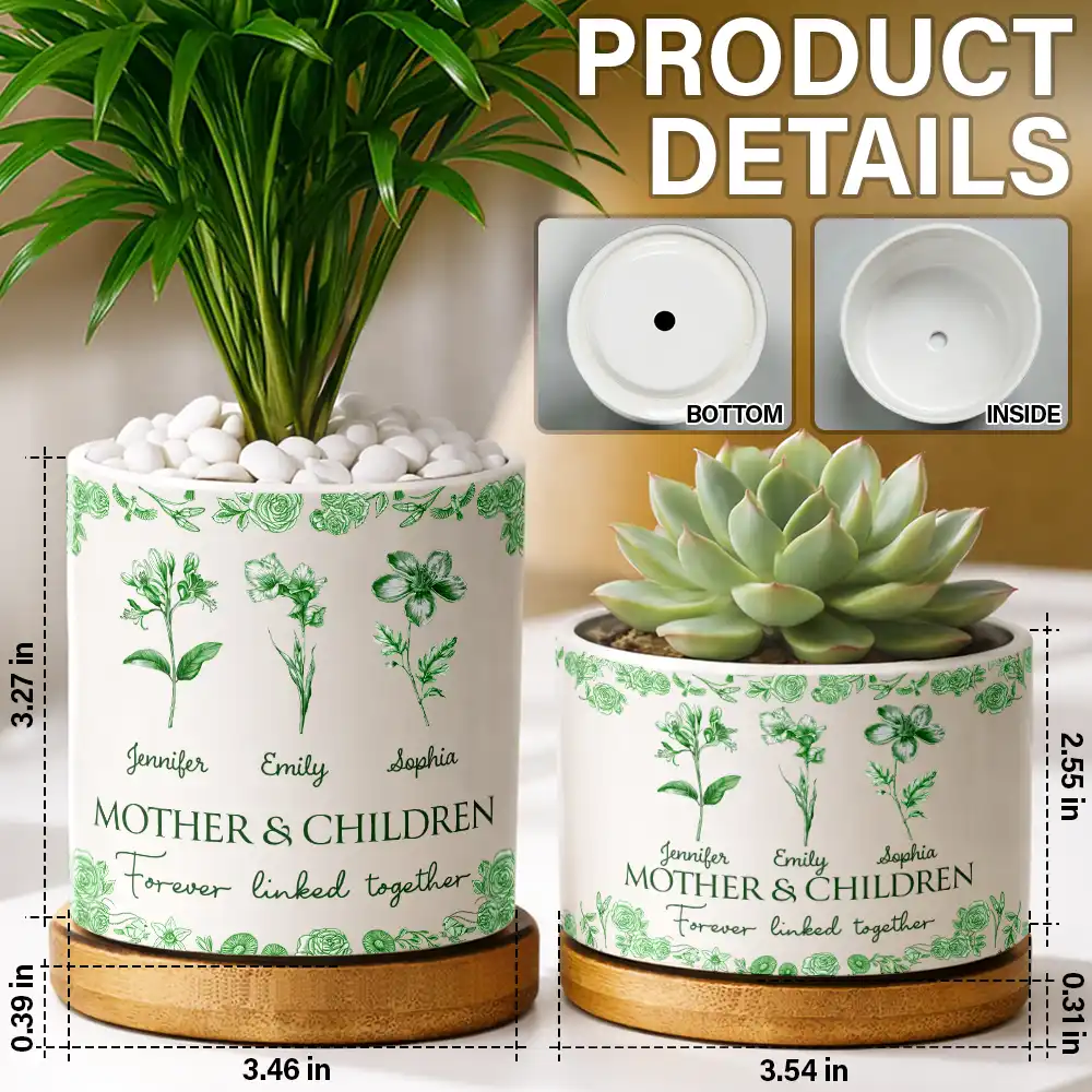 Mother & Daughters Forever Linked Together - Personalized Ceramic Plant Pot - Image 5