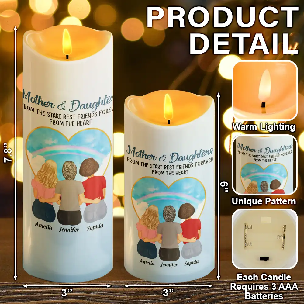 Mother & Daughters Forever Linked Together - Personalized Flameless LED Candle - Image 5