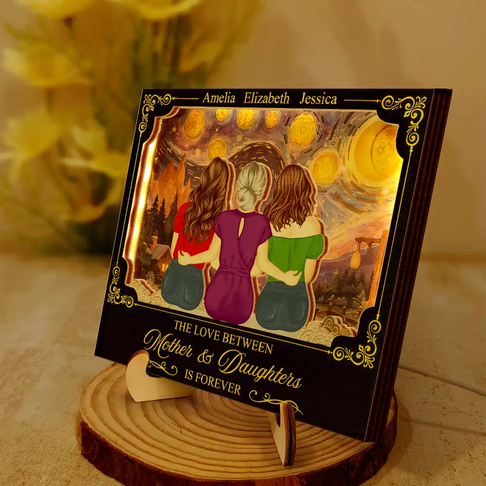 Mother & Daughters Forever Linked Together - Personalized LED Light Wooden Plaque - Image 2