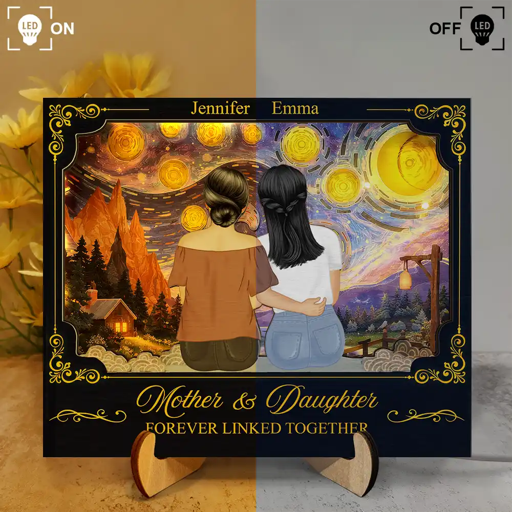 Mother & Daughters Forever Linked Together - Personalized LED Light Wooden Plaque - Image 3