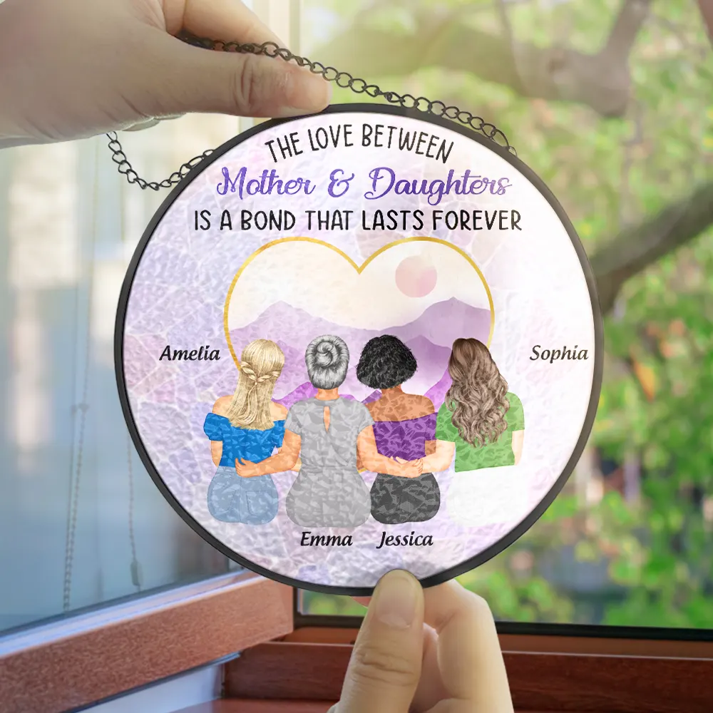 Mother & Daughters Forever Linked Together - Personalized Stained Glass Window Hanging Suncatcher - Image 4