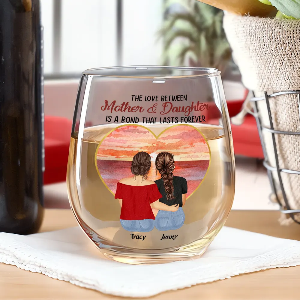 Mother & Daughters Forever Linked Together - Personalized Stemless Wine Glass - Image 5