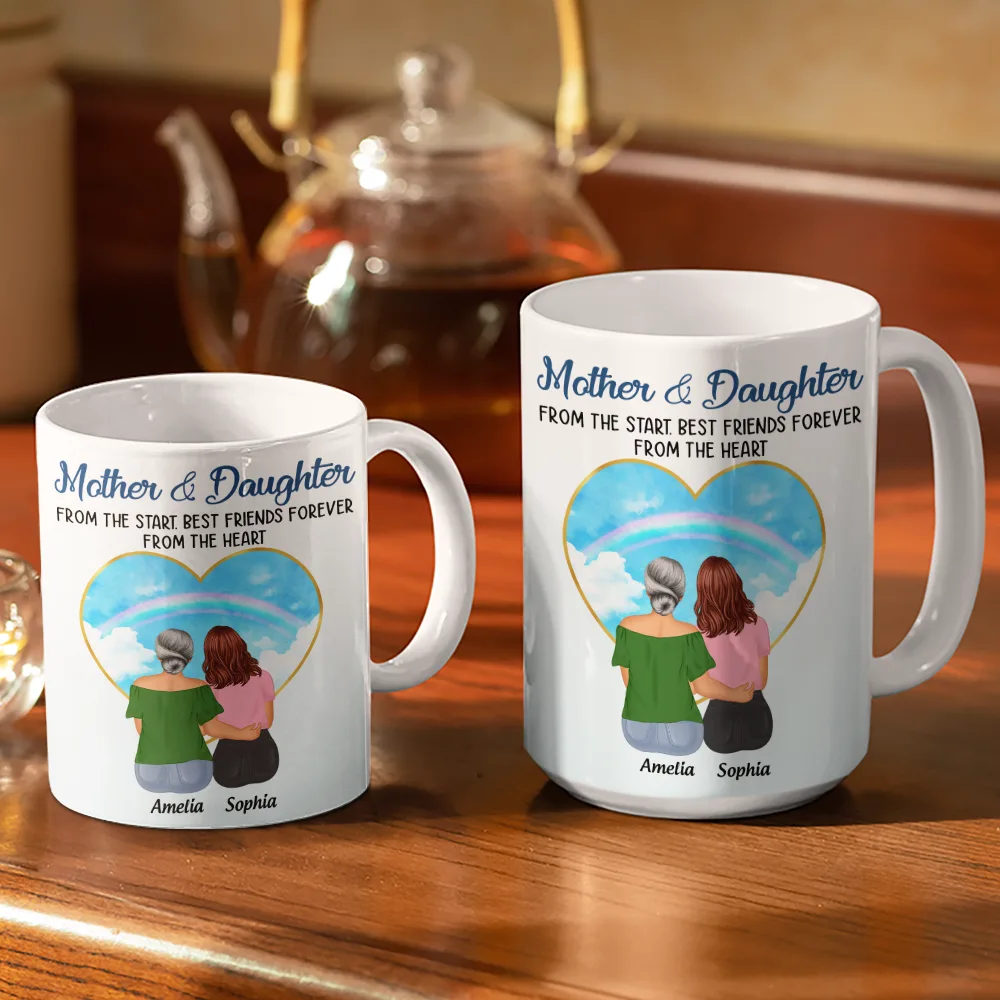 Mother & Daughters Forever Linked Together - Personalized White Edge-to-Edge Mug - Image 3