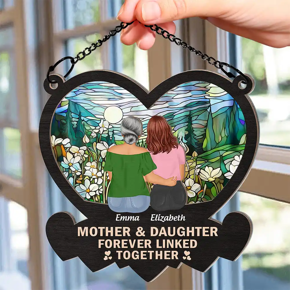 Mother & Daughters Forever Linked Together - Personalized Window Hanging Suncatcher Ornament - Image 2