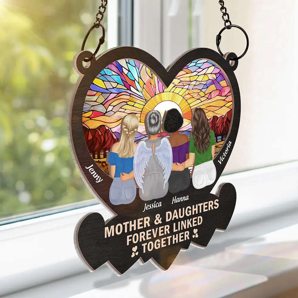 Mother & Daughters Forever Linked Together - Personalized Window Hanging Suncatcher Ornament - Image 3