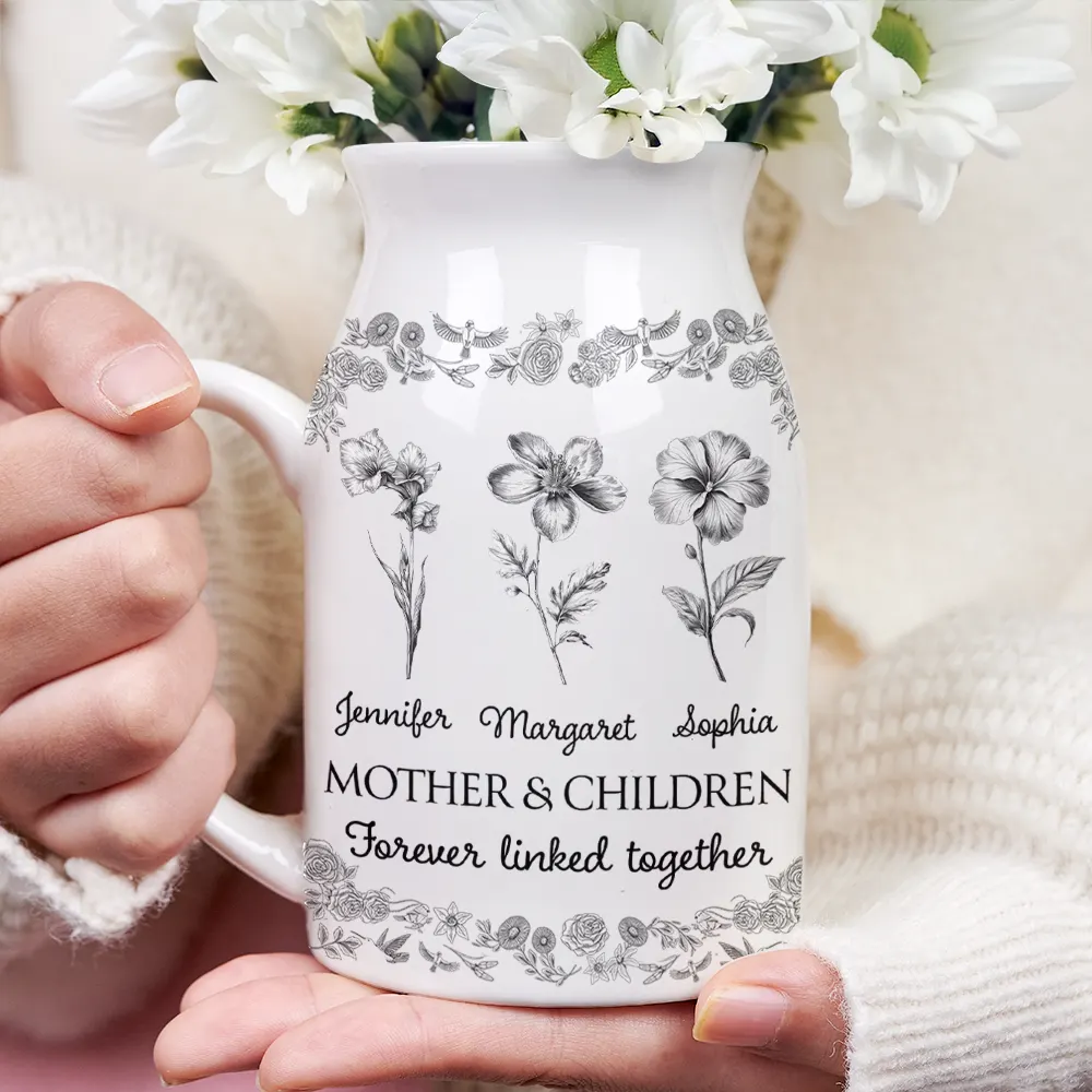 Mother & Daughters Forever Linked Together Toile Birth Flower - Personalized Ceramic Flower Vase - Image 3