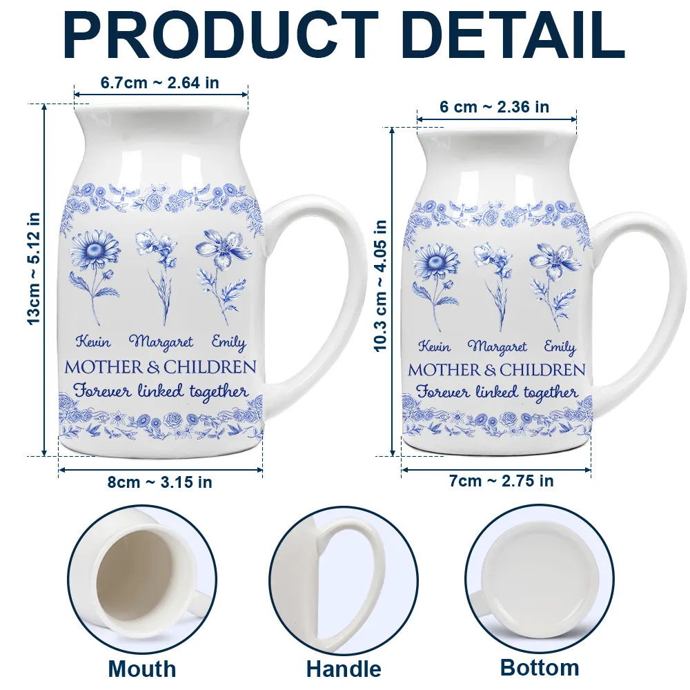 Mother & Daughters Forever Linked Together Toile Birth Flower - Personalized Ceramic Flower Vase - Image 4