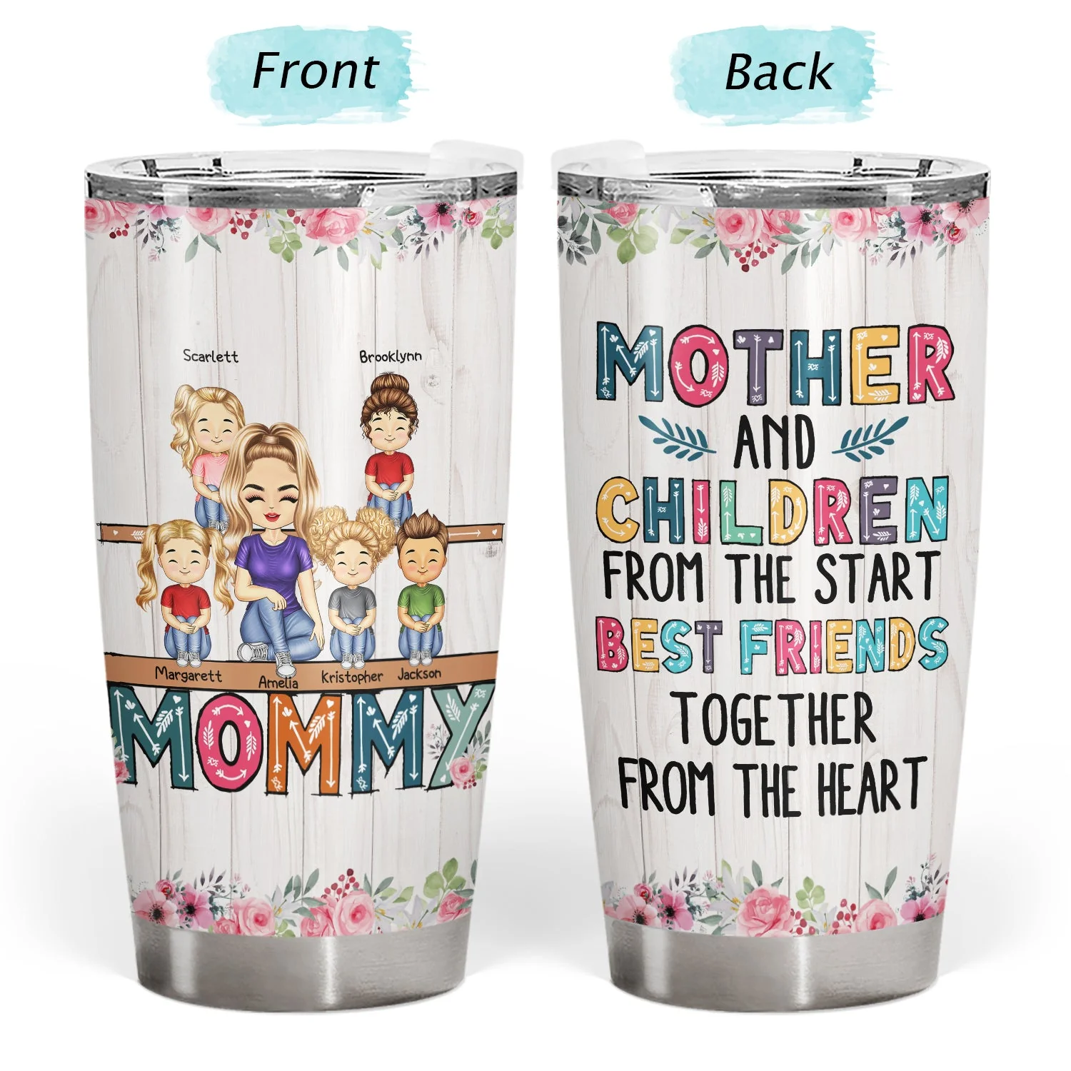 Mother & Daughters Sons From The Start - Birthday, Loving Gift For Mom, Mother, Grandma, Grandmother - Personalized Custom Tumbler - Image 3