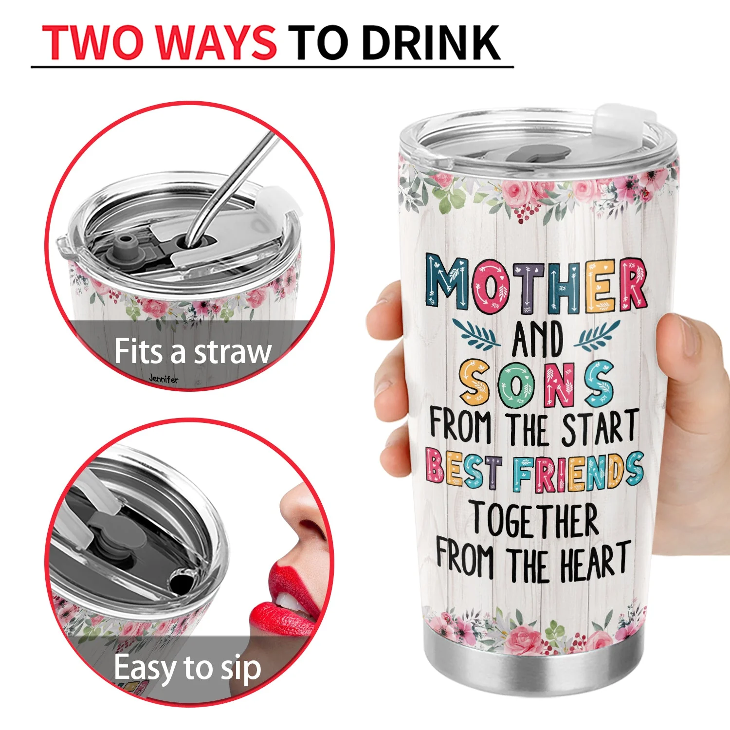 Mother & Daughters Sons From The Start - Birthday, Loving Gift For Mom, Mother, Grandma, Grandmother - Personalized Custom Tumbler - Image 4