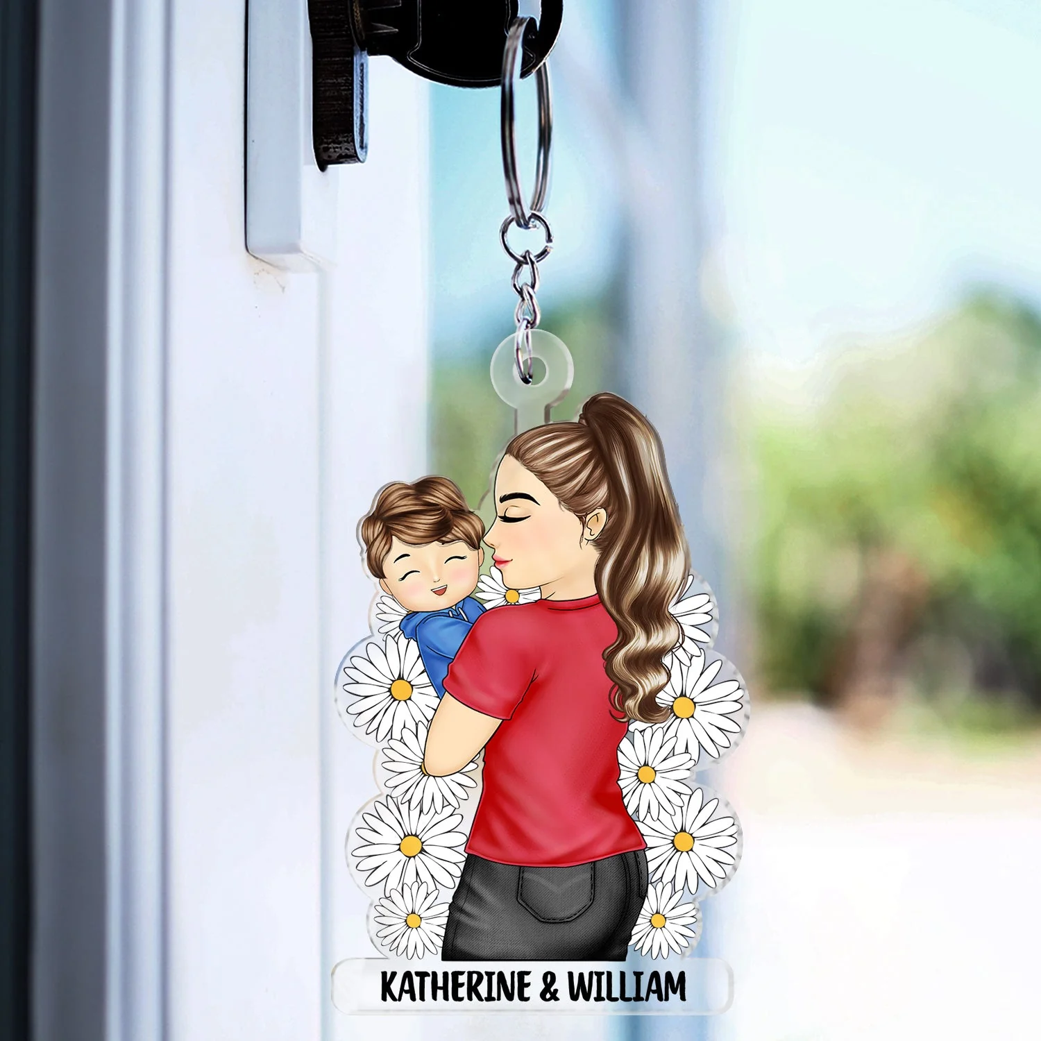 Mother Grandma Hugging Baby - Gift For Mother & Grandma - Personalized Cutout Acrylic Keychain - Image 3