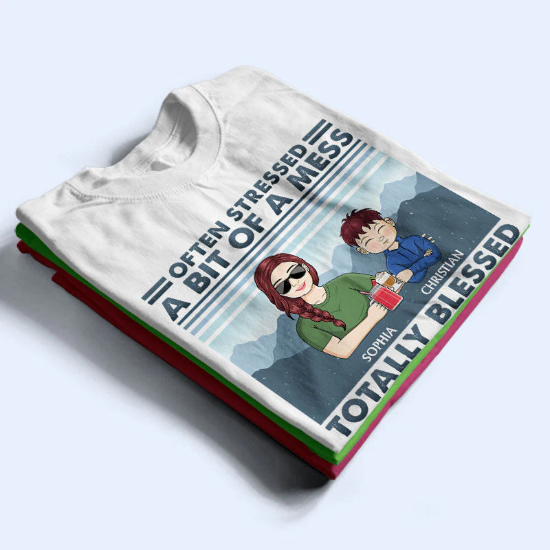Mother Often Stressed A Bit Of A Mess Young - Christmas Gift For Mother - Personalized Custom T Shirt - Image 2