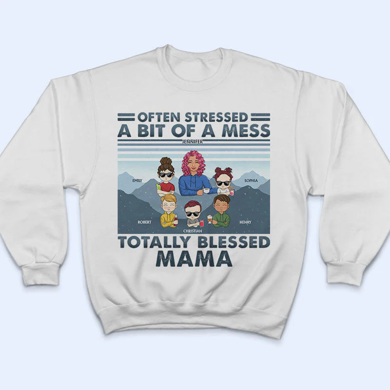 Mother Often Stressed A Bit Of A Mess Young - Christmas Gift For Mother - Personalized Custom T Shirt - Image 5