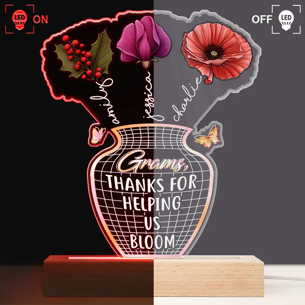 Mother Thanks For Helping Us Bloom Birth Flower - Personalized 3D Led Light Wooden Base - Image 3