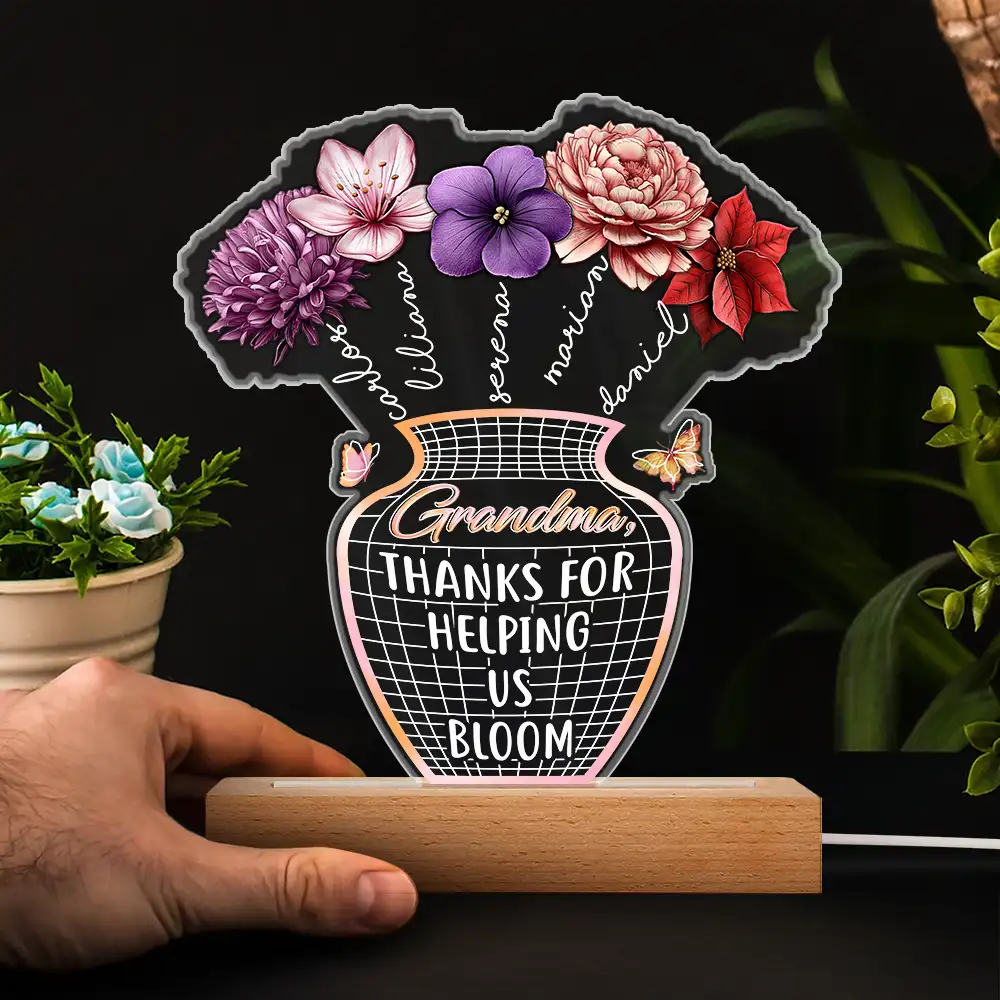 Mother Thanks For Helping Us Bloom Birth Flower - Personalized 3D Led Light Wooden Base - Image 4