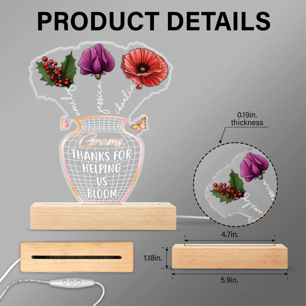 Mother Thanks For Helping Us Bloom Birth Flower - Personalized 3D Led Light Wooden Base - Image 5