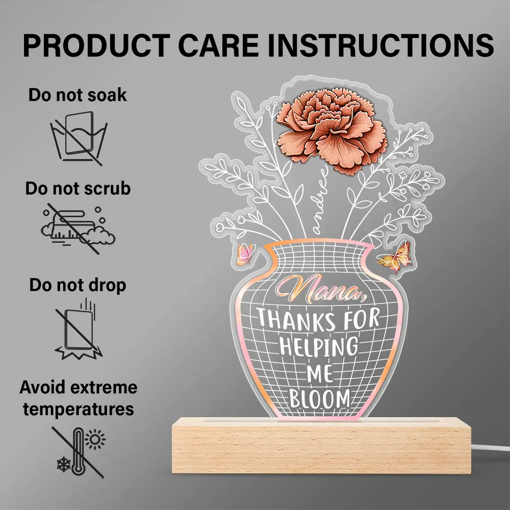 Mother Thanks For Helping Us Bloom Birth Flower - Personalized 3D Led Light Wooden Base - Image 6
