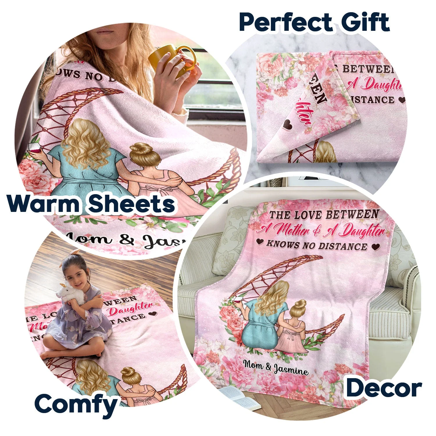 Mother The Love Between A Mother & A Daughter Knows No Distance - Gift For Mom - Personalized Custom Fleece Blanket - Image 5