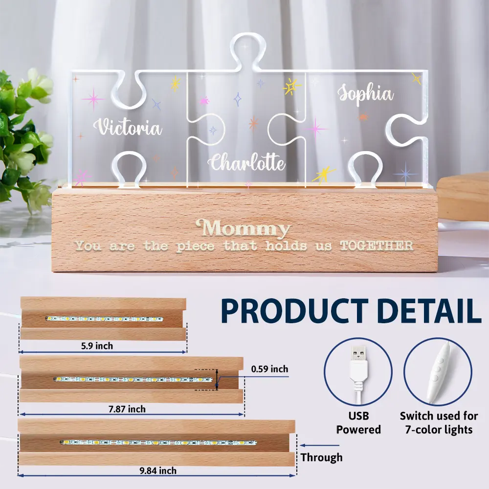 Mother You Are The Piece That Holds Us Together Family Puzzle - Personalized Custom Shaped LED Light - Image 6
