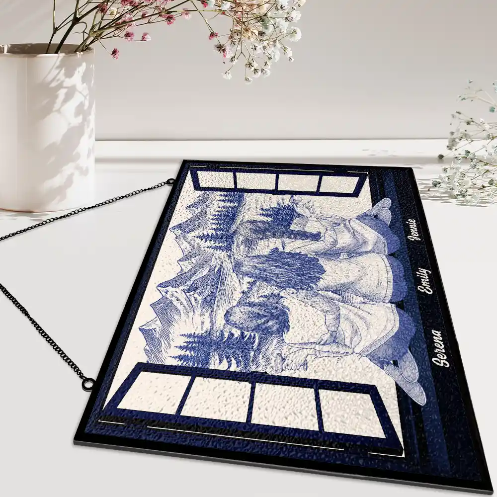 Mountain Cabin Window Toile Art Bestie - Personalized Horizontal Stained Glass Suncatcher - Image 5