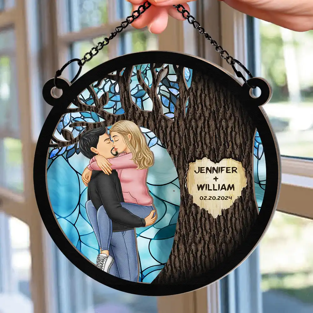 Mr & Mrs By The Tree - Personalized Window Hanging Suncatcher Ornament - Image 2