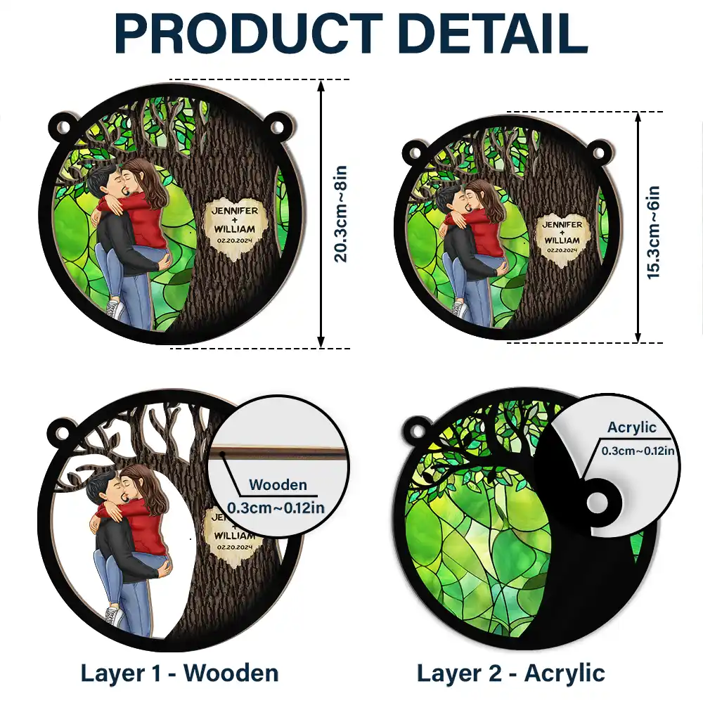 Mr & Mrs By The Tree - Personalized Window Hanging Suncatcher Ornament - Image 5