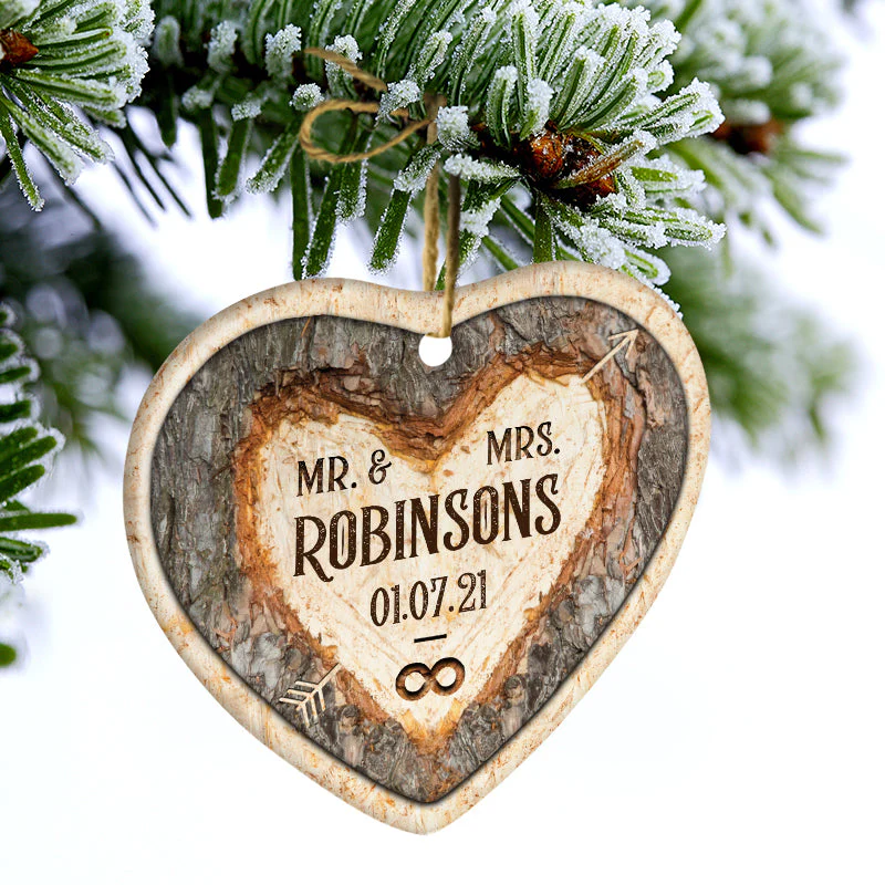 Mr & Mrs Forever - Gift For Married Couple - Personalized Custom Heart Ceramic Ornament - Image 2