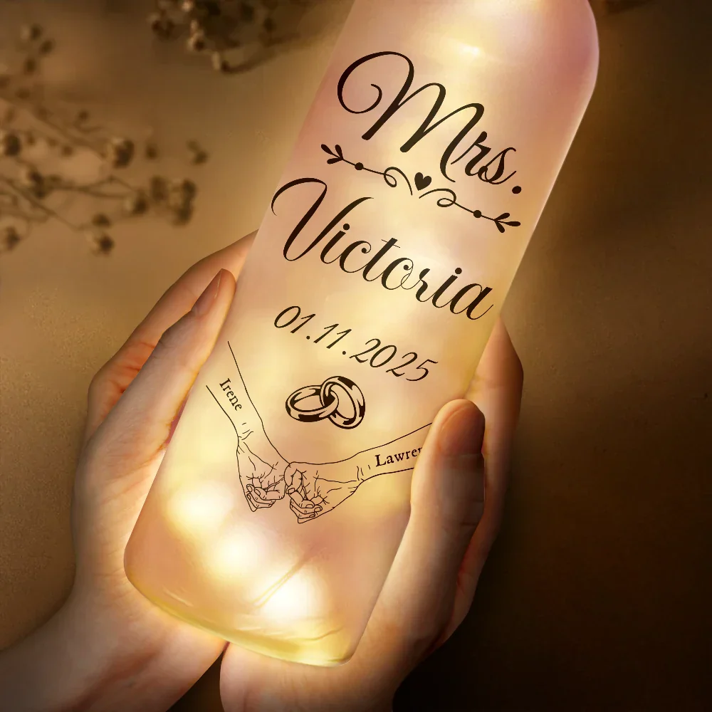 Mr & Mrs Holding Hands - Personalized Bottle Light - Image 4