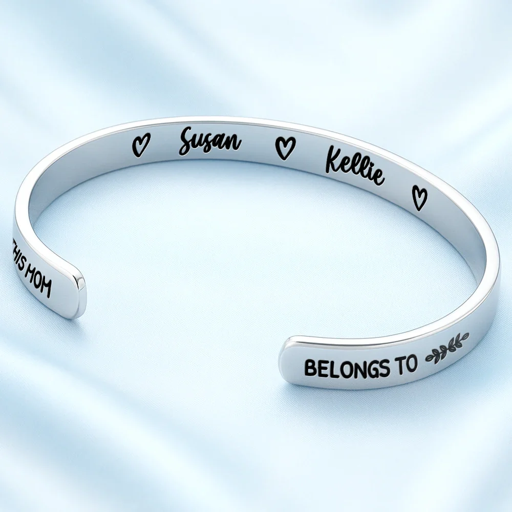 Multiple Kid Names This Mom Grandma Belongs To - Personalized Bangle Bracelet Cuff - Image 2
