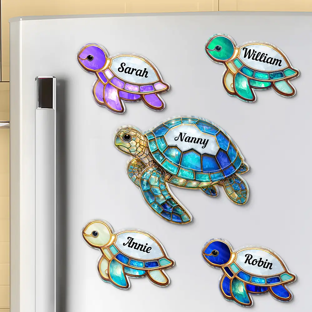 Mum Nanny Turtle Stained Glass Effect - Personalised Acrylic Fridge Magnet