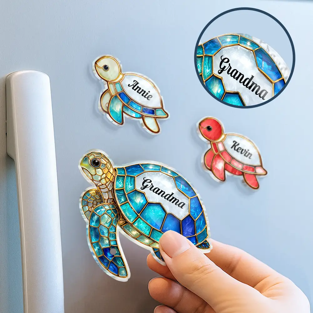 Mum Nanny Turtle Stained Glass Effect - Personalised Acrylic Fridge Magnet - Image 2