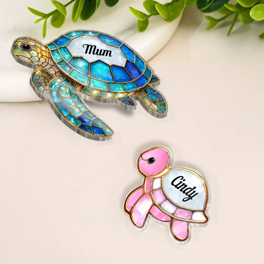 Mum Nanny Turtle Stained Glass Effect - Personalised Acrylic Fridge Magnet - Image 3