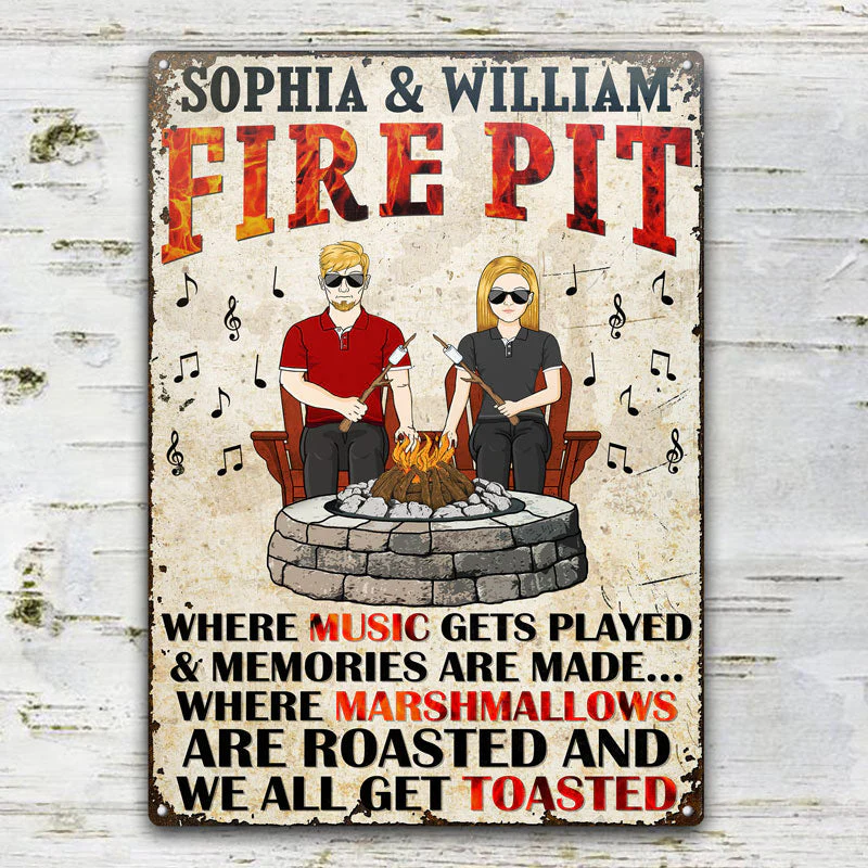 Music Gets Played Fire Pit - Camping Couple - Personalized Custom Classic Metal Signs - Image 2