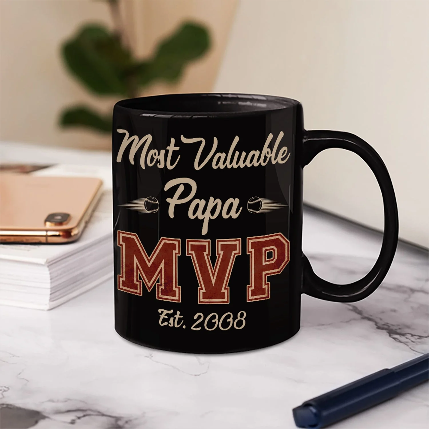 MVP Most Valuable Papa - Gift For Dad, Father, Baseball, Softball Fans - Personalized Custom Black Mug - Image 3