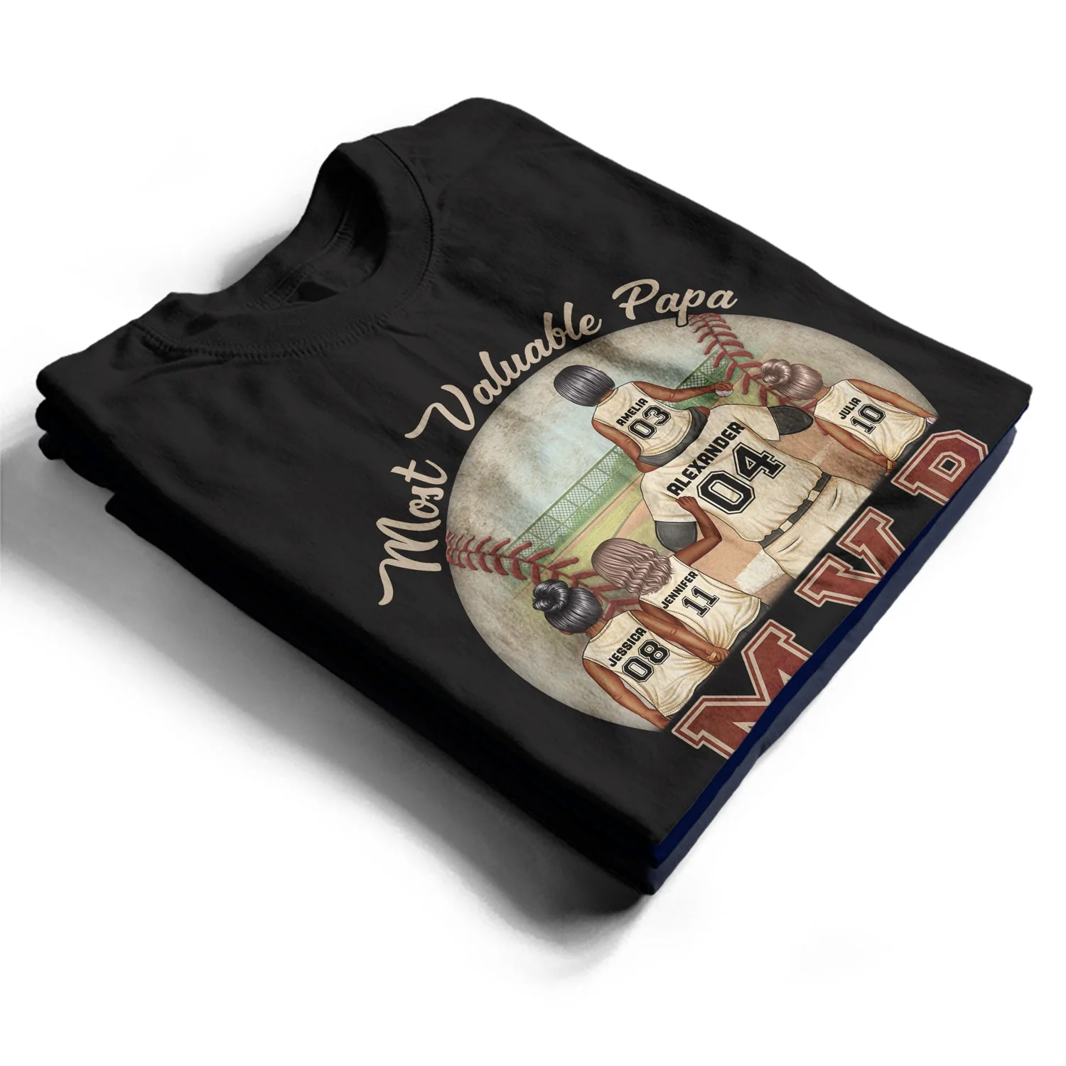 MVP Most Valuable Papa - Gift For Dad, Father, Baseball, Softball Fans - Personalized Custom T Shirt - Image 2