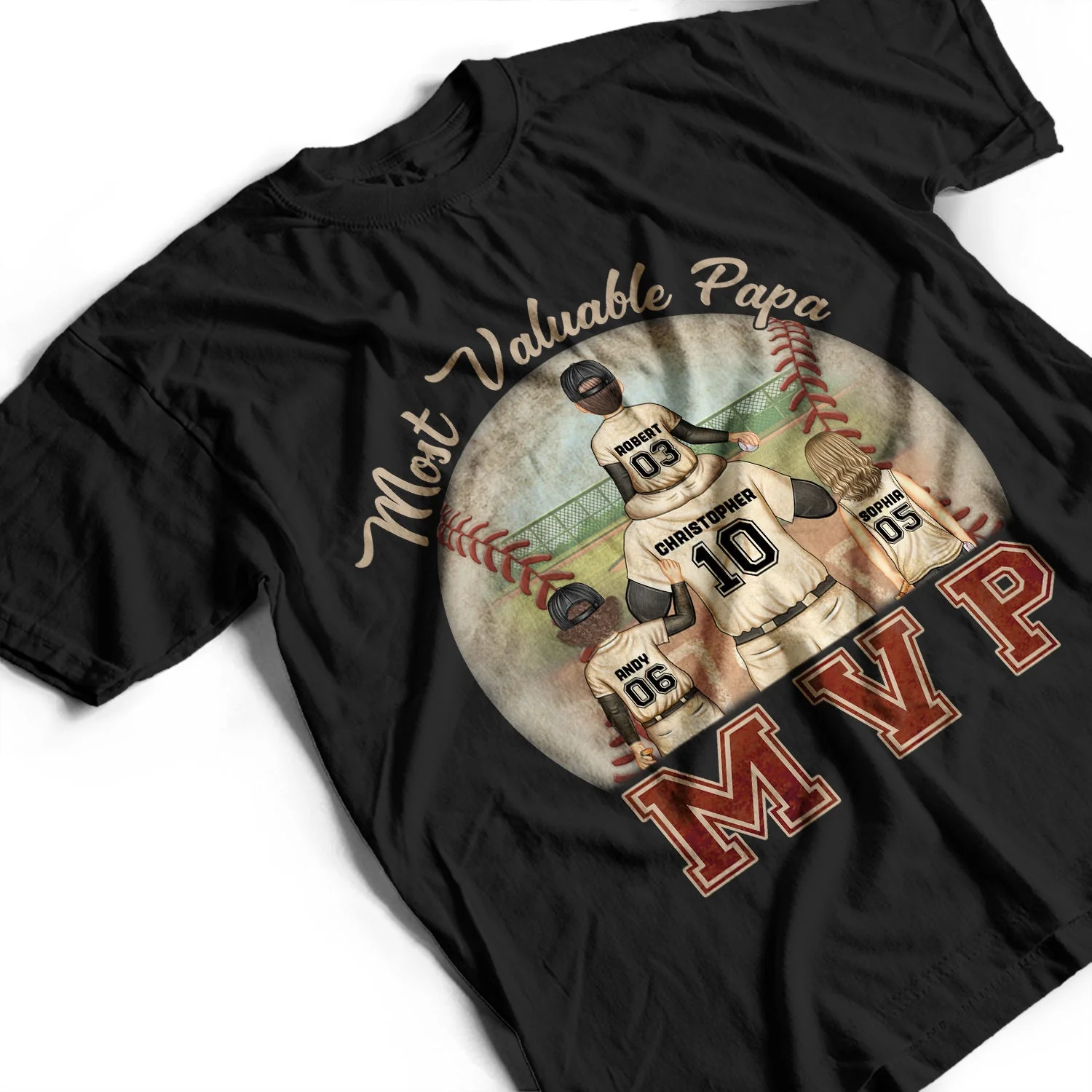 MVP Most Valuable Papa - Gift For Dad, Father, Baseball, Softball Fans - Personalized Custom T Shirt - Image 3