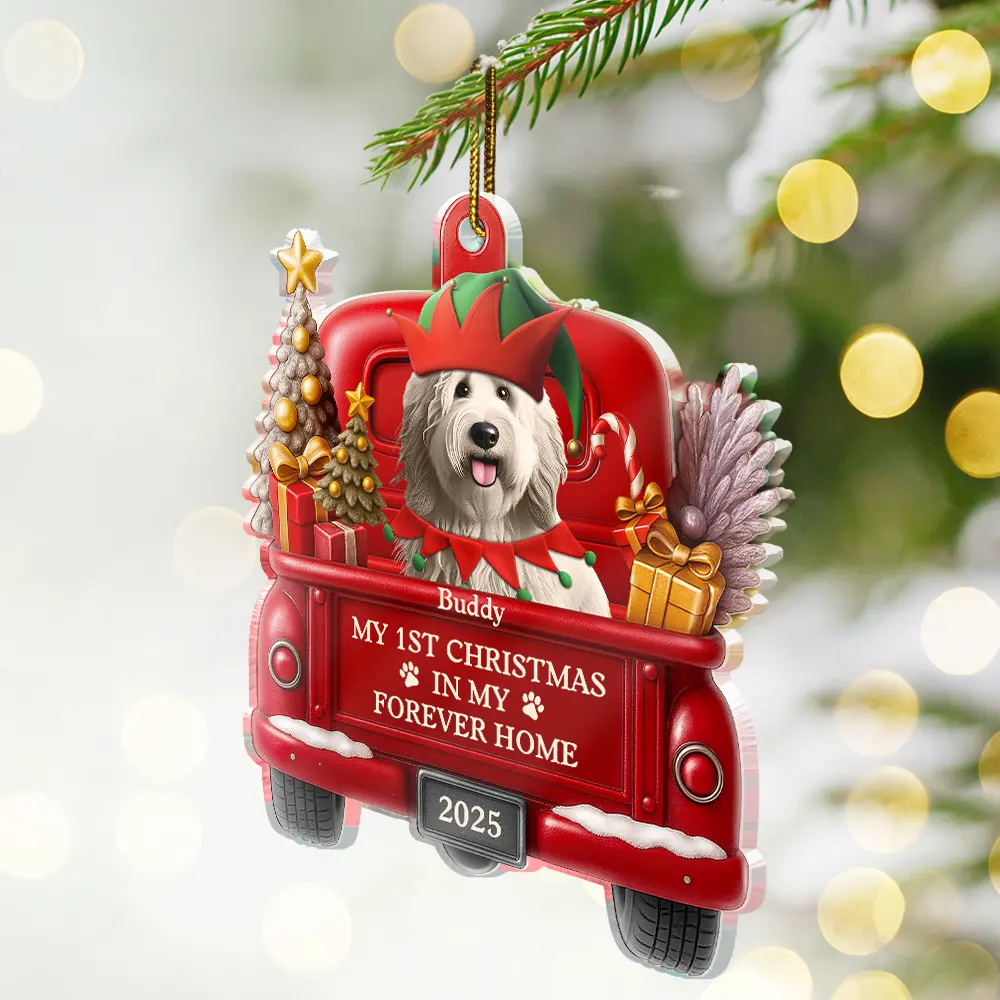 My 1st Christmas In My Forever Home 3D Effect Dog - Personalized Custom Shaped Acrylic Ornament - Image 2