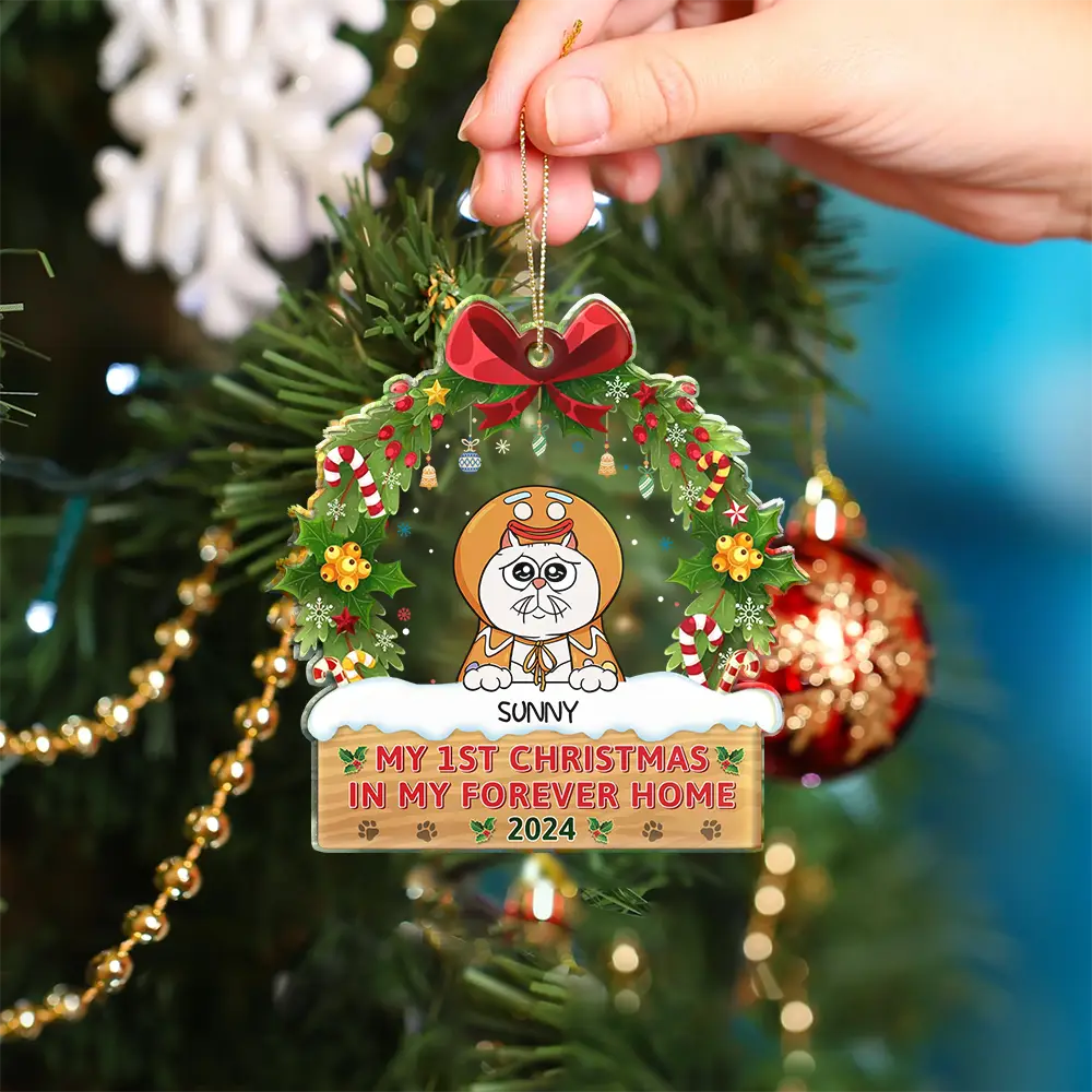 My 1st Christmas In My Forever Home Funny Pet - Personalized Custom Shaped Acrylic Ornament - Image 4