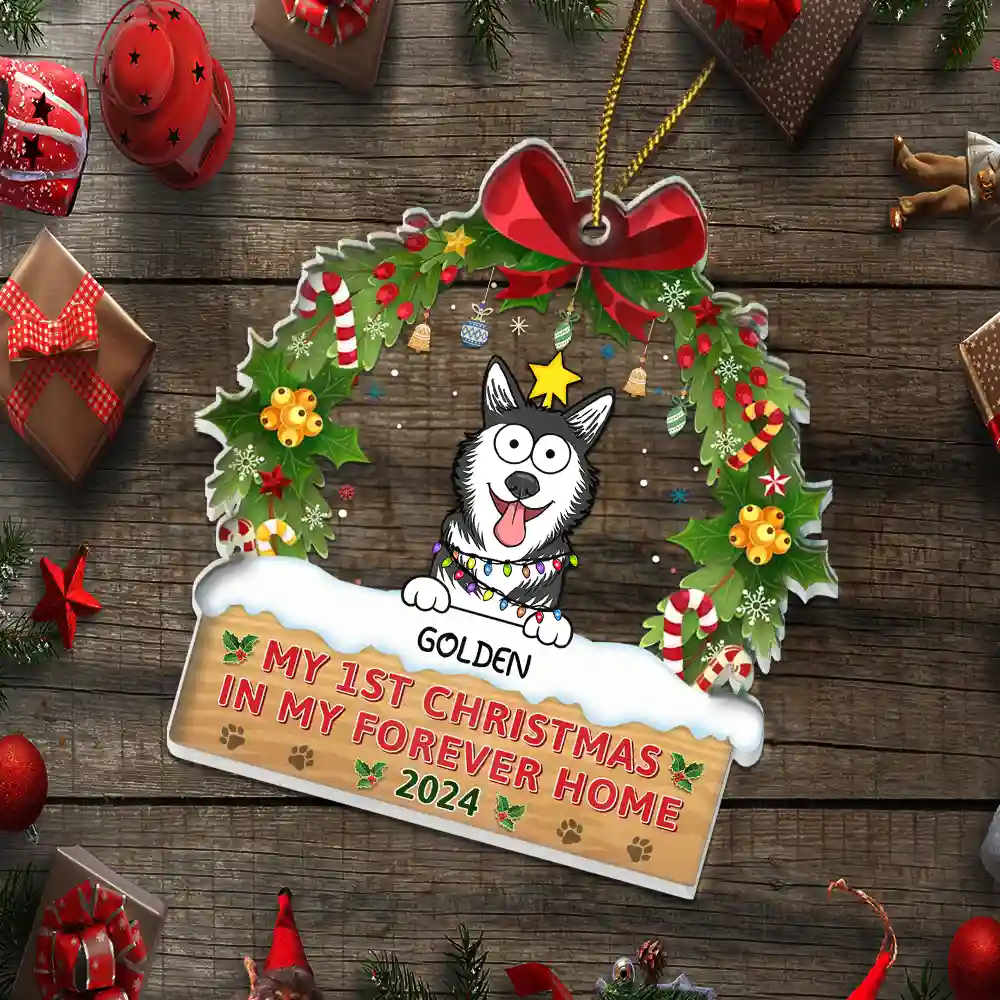 My 1st Christmas In My Forever Home Funny Pet - Personalized Custom Shaped Acrylic Ornament - Image 5