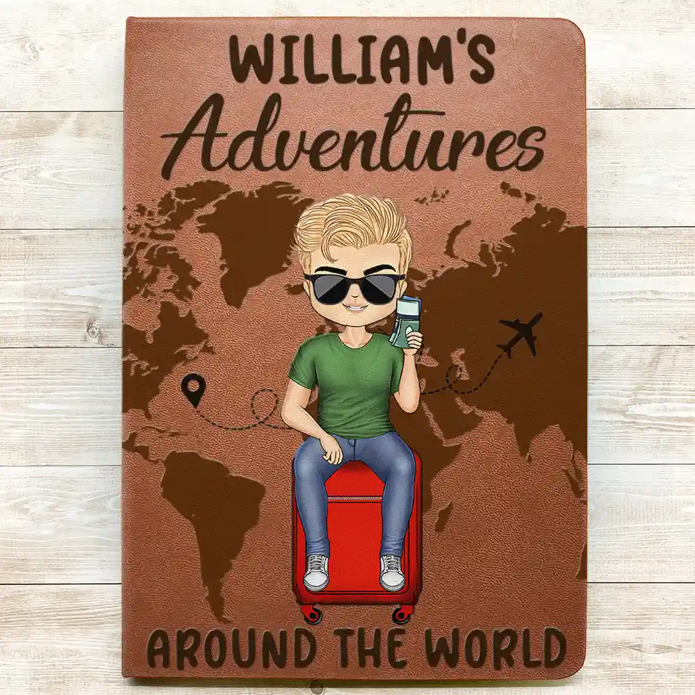 My Adventures Around The World - Personalized Leather Journal - Image 3