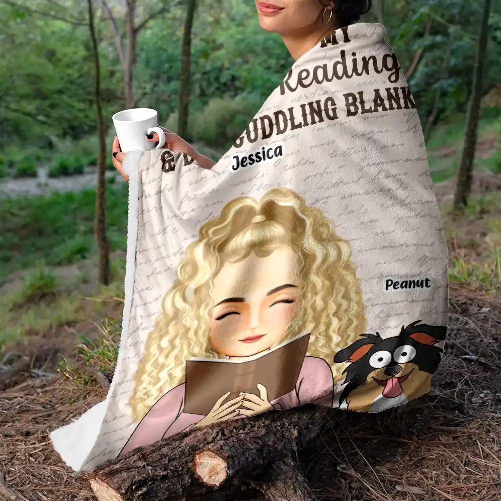 My Book Reading & Cat Cuddling Blanket - Personalized Fleece Blanket, Sherpa Blanket - Image 5
